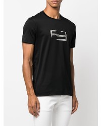 schwarzes bedrucktes T-Shirt mit einem Rundhalsausschnitt von Emporio Armani