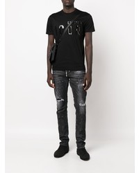 schwarzes bedrucktes T-Shirt mit einem Rundhalsausschnitt von DSQUARED2