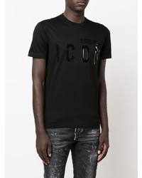 schwarzes bedrucktes T-Shirt mit einem Rundhalsausschnitt von DSQUARED2