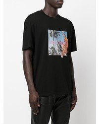 schwarzes bedrucktes T-Shirt mit einem Rundhalsausschnitt von Just Cavalli