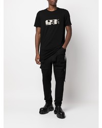 schwarzes bedrucktes T-Shirt mit einem Rundhalsausschnitt von Rick Owens DRKSHDW