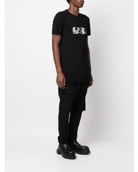 schwarzes bedrucktes T-Shirt mit einem Rundhalsausschnitt von Rick Owens DRKSHDW