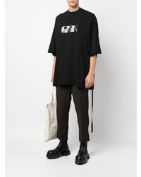 schwarzes bedrucktes T-Shirt mit einem Rundhalsausschnitt von Rick Owens DRKSHDW