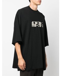 schwarzes bedrucktes T-Shirt mit einem Rundhalsausschnitt von Rick Owens DRKSHDW