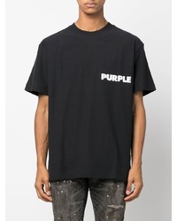 schwarzes bedrucktes T-Shirt mit einem Rundhalsausschnitt von purple brand