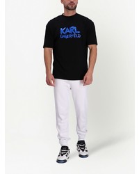 schwarzes bedrucktes T-Shirt mit einem Rundhalsausschnitt von Karl Lagerfeld