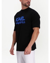 schwarzes bedrucktes T-Shirt mit einem Rundhalsausschnitt von Karl Lagerfeld