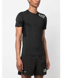 schwarzes bedrucktes T-Shirt mit einem Rundhalsausschnitt von Ea7 Emporio Armani