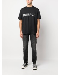 schwarzes bedrucktes T-Shirt mit einem Rundhalsausschnitt von purple brand