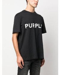 schwarzes bedrucktes T-Shirt mit einem Rundhalsausschnitt von purple brand