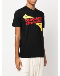 schwarzes bedrucktes T-Shirt mit einem Rundhalsausschnitt von DSQUARED2