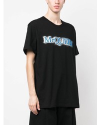 schwarzes bedrucktes T-Shirt mit einem Rundhalsausschnitt von Alexander McQueen