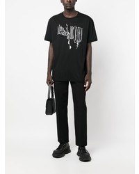 schwarzes bedrucktes T-Shirt mit einem Rundhalsausschnitt von Alexander McQueen