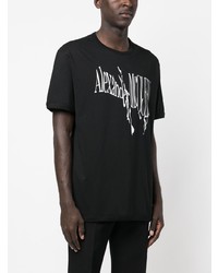 schwarzes bedrucktes T-Shirt mit einem Rundhalsausschnitt von Alexander McQueen