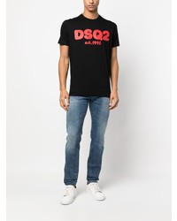 schwarzes bedrucktes T-Shirt mit einem Rundhalsausschnitt von DSQUARED2