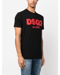 schwarzes bedrucktes T-Shirt mit einem Rundhalsausschnitt von DSQUARED2