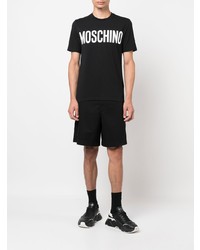 schwarzes bedrucktes T-Shirt mit einem Rundhalsausschnitt von Moschino