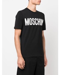 schwarzes bedrucktes T-Shirt mit einem Rundhalsausschnitt von Moschino