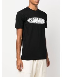 schwarzes bedrucktes T-Shirt mit einem Rundhalsausschnitt von DSQUARED2