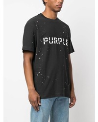 schwarzes bedrucktes T-Shirt mit einem Rundhalsausschnitt von purple brand