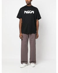 schwarzes bedrucktes T-Shirt mit einem Rundhalsausschnitt von MSGM