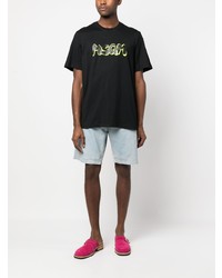 schwarzes bedrucktes T-Shirt mit einem Rundhalsausschnitt von MSGM