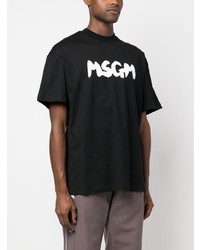 schwarzes bedrucktes T-Shirt mit einem Rundhalsausschnitt von MSGM