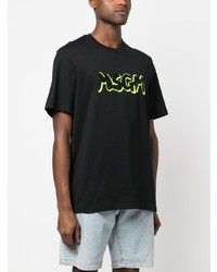 schwarzes bedrucktes T-Shirt mit einem Rundhalsausschnitt von MSGM