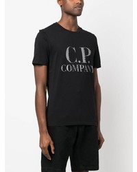 schwarzes bedrucktes T-Shirt mit einem Rundhalsausschnitt von C.P. Company