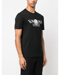 schwarzes bedrucktes T-Shirt mit einem Rundhalsausschnitt von Versace