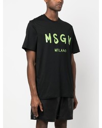 schwarzes bedrucktes T-Shirt mit einem Rundhalsausschnitt von MSGM