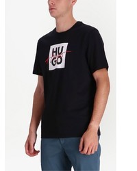 schwarzes bedrucktes T-Shirt mit einem Rundhalsausschnitt von Hugo