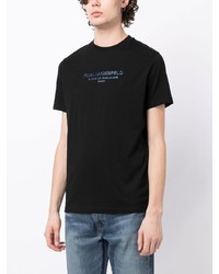 schwarzes bedrucktes T-Shirt mit einem Rundhalsausschnitt von Karl Lagerfeld