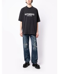 schwarzes bedrucktes T-Shirt mit einem Rundhalsausschnitt von Vetements