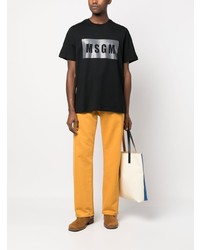 schwarzes bedrucktes T-Shirt mit einem Rundhalsausschnitt von MSGM