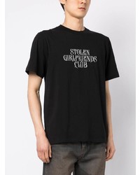 schwarzes bedrucktes T-Shirt mit einem Rundhalsausschnitt von Stolen Girlfriends Club