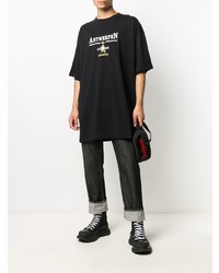 schwarzes bedrucktes T-Shirt mit einem Rundhalsausschnitt von Vetements