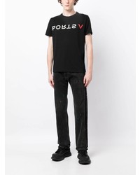 schwarzes bedrucktes T-Shirt mit einem Rundhalsausschnitt von Ports V