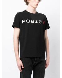 schwarzes bedrucktes T-Shirt mit einem Rundhalsausschnitt von Ports V