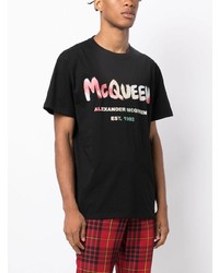 schwarzes bedrucktes T-Shirt mit einem Rundhalsausschnitt von Alexander McQueen