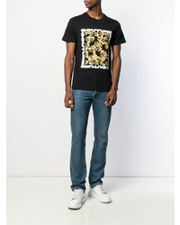 schwarzes bedrucktes T-Shirt mit einem Rundhalsausschnitt von VERSACE JEANS COUTURE