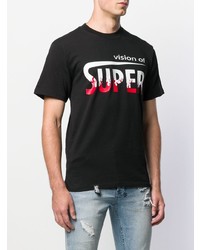 schwarzes bedrucktes T-Shirt mit einem Rundhalsausschnitt von Vision Of Super