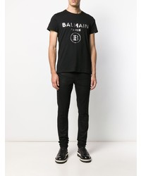 schwarzes bedrucktes T-Shirt mit einem Rundhalsausschnitt von Balmain