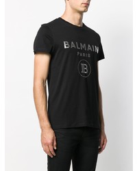 schwarzes bedrucktes T-Shirt mit einem Rundhalsausschnitt von Balmain