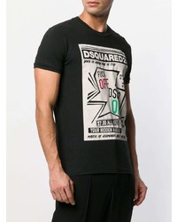 schwarzes bedrucktes T-Shirt mit einem Rundhalsausschnitt von DSQUARED2