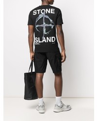 schwarzes bedrucktes T-Shirt mit einem Rundhalsausschnitt von Stone Island