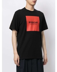 schwarzes bedrucktes T-Shirt mit einem Rundhalsausschnitt von Barbour