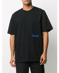 schwarzes bedrucktes T-Shirt mit einem Rundhalsausschnitt von Oamc