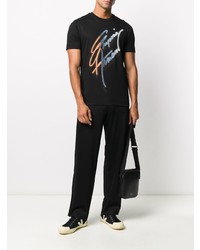 schwarzes bedrucktes T-Shirt mit einem Rundhalsausschnitt von Emporio Armani