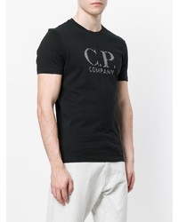 schwarzes bedrucktes T-Shirt mit einem Rundhalsausschnitt von CP Company